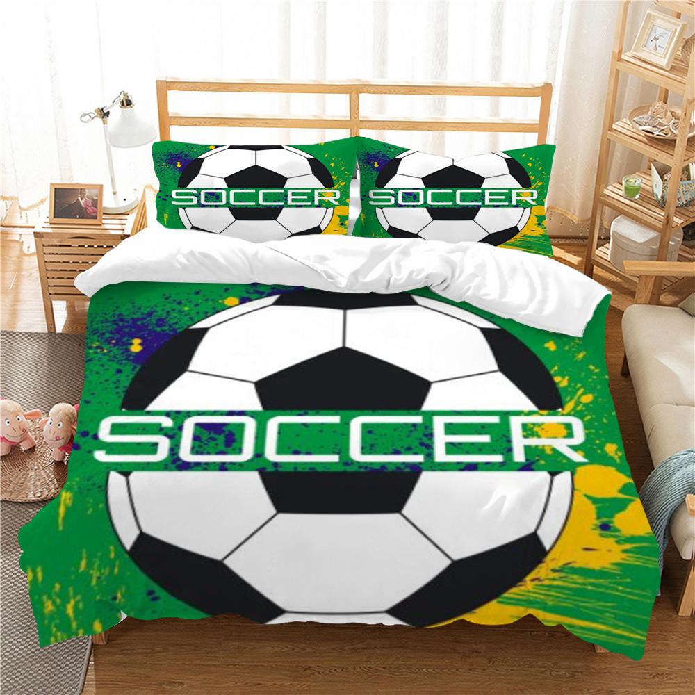 Sengetøysett Fotball Hjemmetekstiler Queen King Size Barn Tenåring Fotball Dynetrekk 3D Dynetrekksett