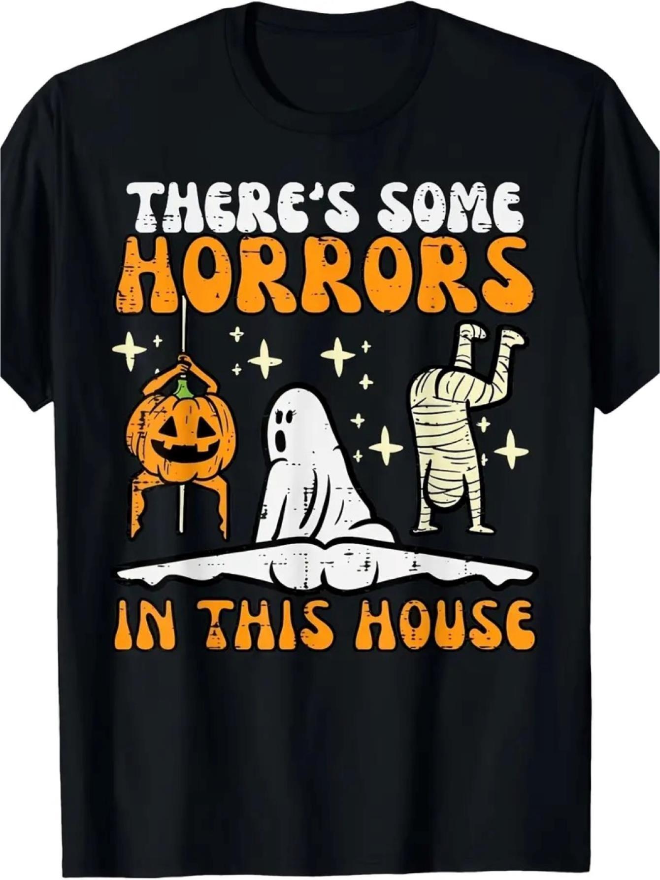 

Scary Fun HalloweenThemed MenS Cotton TShirt Humorous Graphic Short Sleeve Crew Neck Black 4XL