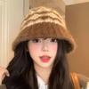 Women Fair Isle Knit Fisherman Hat Large Head Size Warm Bucket Hat