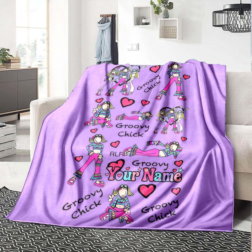 1PC Groovy Chick Custom Name Patterned Flannel Blanket Suitable For All Seasons For Home Decor Warmth And Comfort Gifts Holiday Present