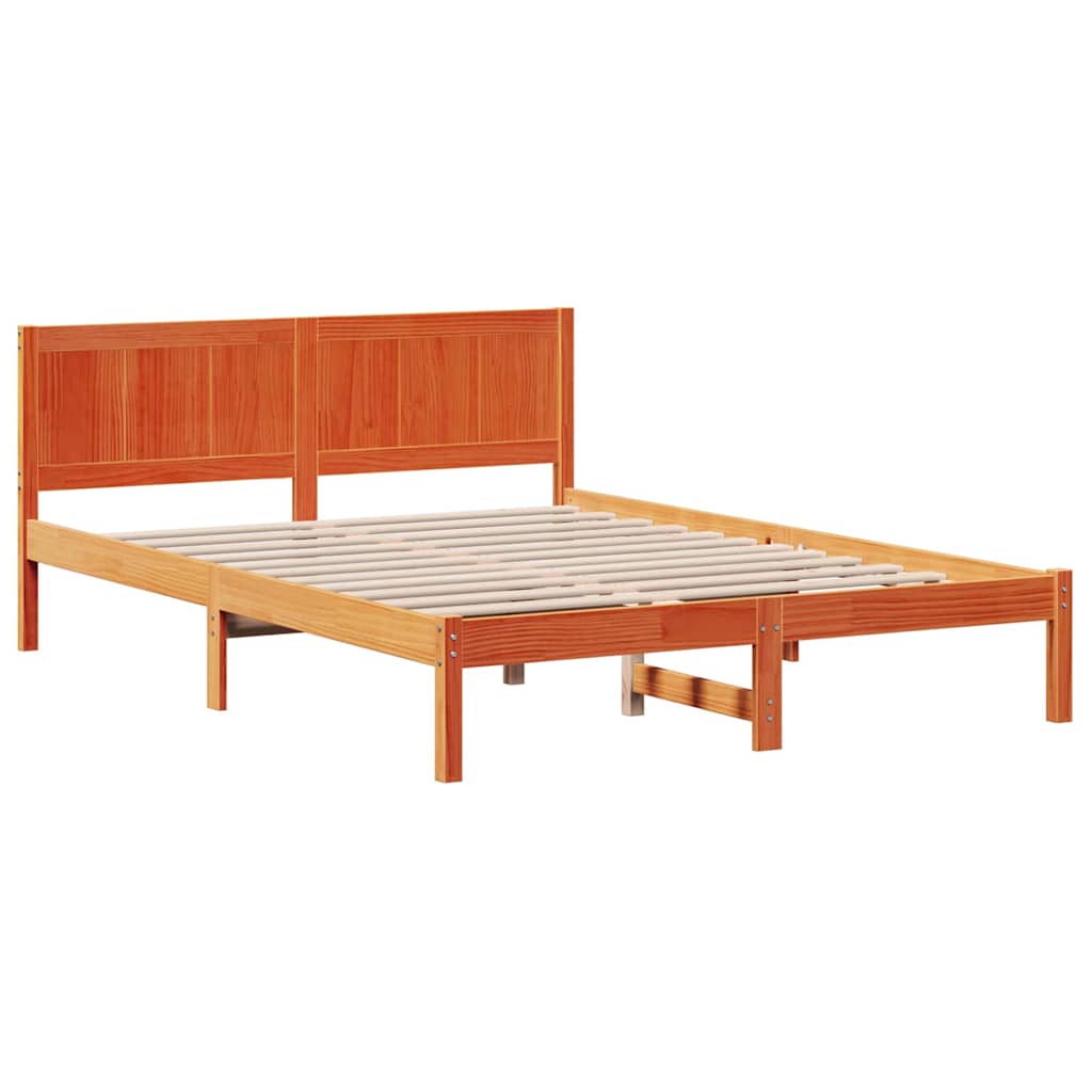 Brown Bed Frame 150 x 200 cm Solid Pine Wood