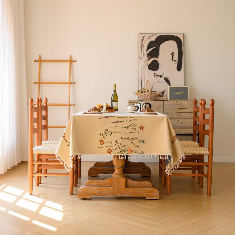 Pastoral Woven Jacquard Flower Fringed Tablecloth Rectangular Coffee Table Tablecloth Dining Table Cloth