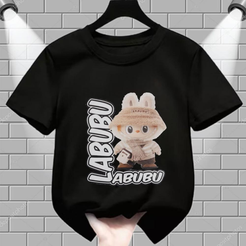 

2025 New LABUBU Children s Short Sleeved T-shirt Cute Cartoon Style Pattern Round Neck Short Sleeved Top 110