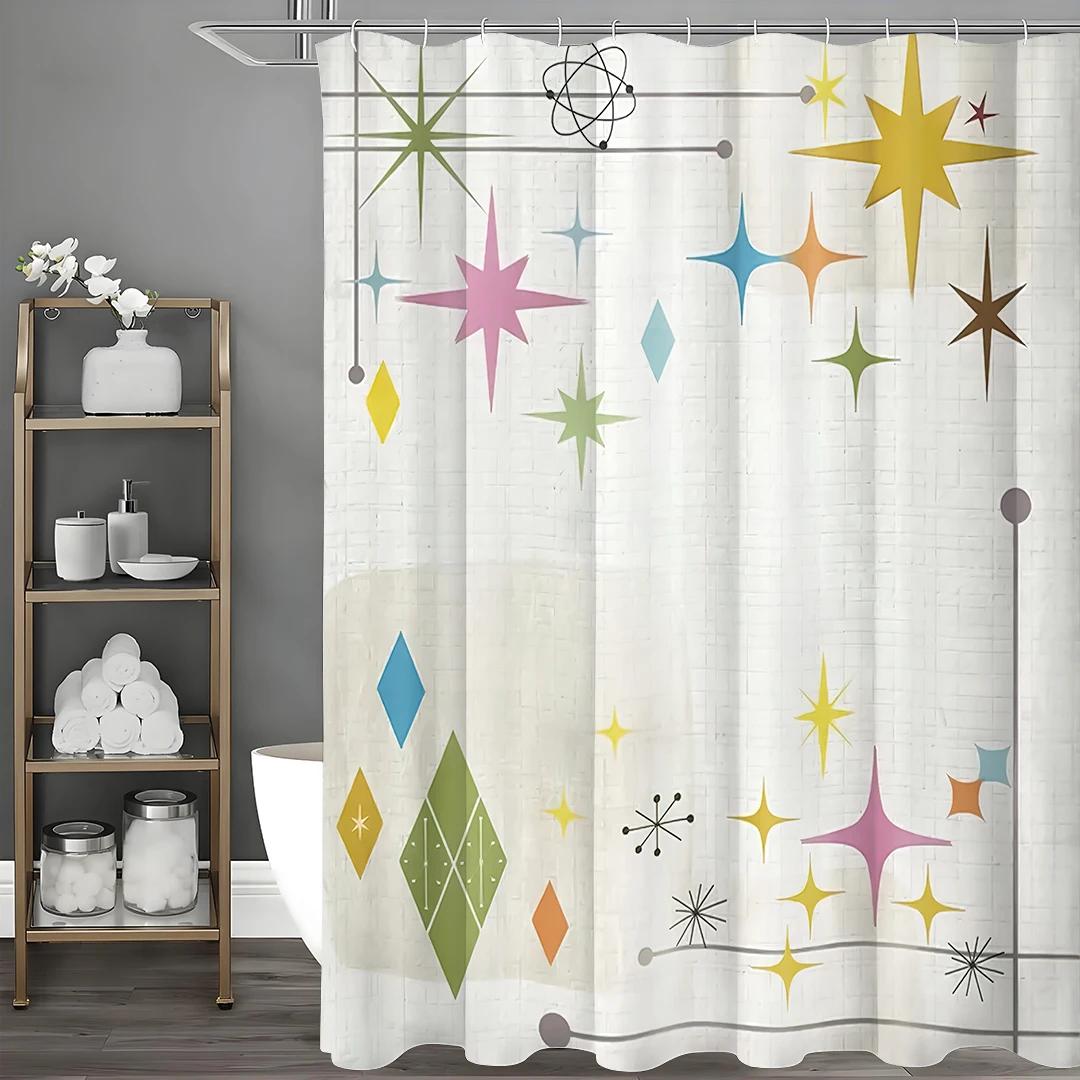 Cartoon Star Shower Curtain, Bathroom Decorative Shower Curtain, Waterproof Shower Curtain with Hooks 90X180cm