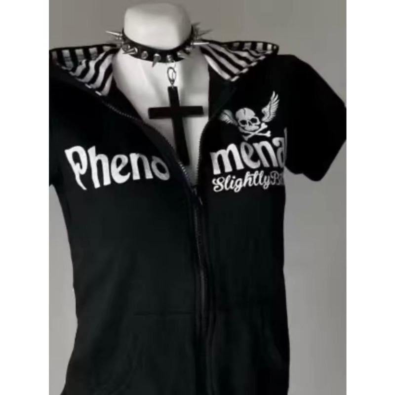 2KWEIRD Y2K Subkultura Nadruk Czaszki Rozpinany Kardigan Krótki Rękaw Kobiety Japonia Slim Fit Pasiasta Bluza z Kapturem Casualowe Topy Moda Odzież Streetwear