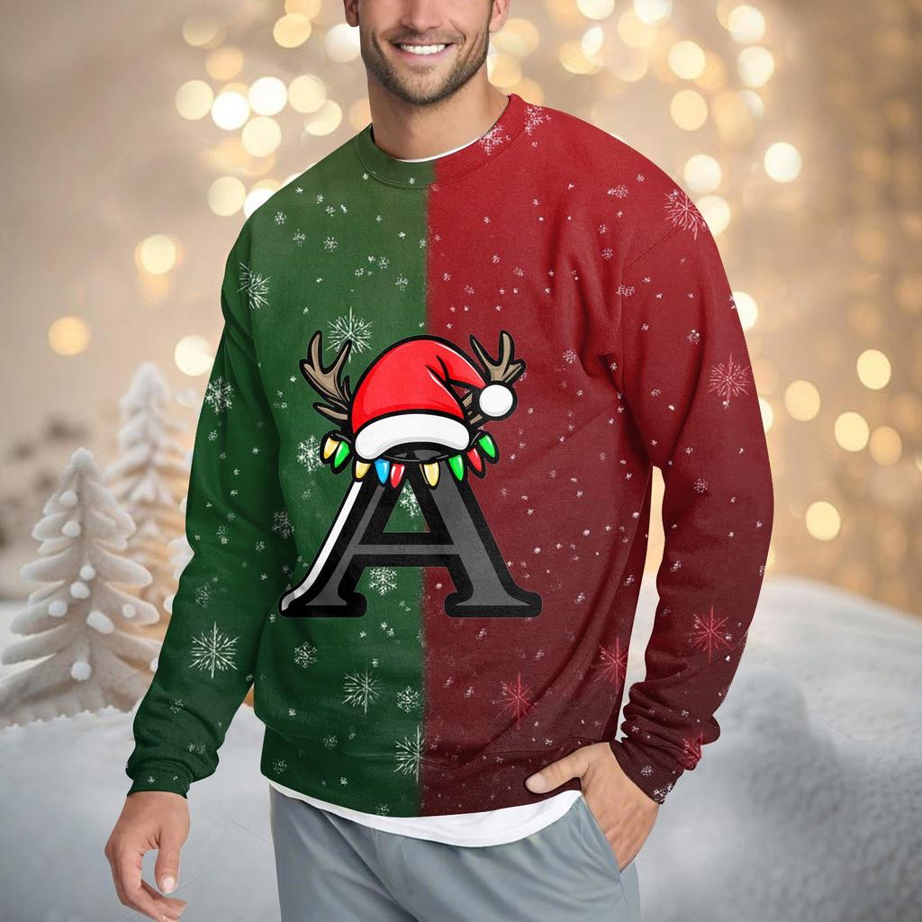 Men's Casual Fashion Comfortable Christmas Printed Round Neck Pullover Sweatshirt Sweatshirt