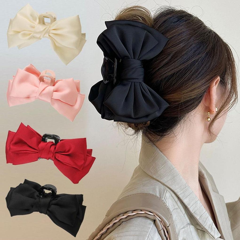 Women's satin half-up hair ribbon clip hairpin