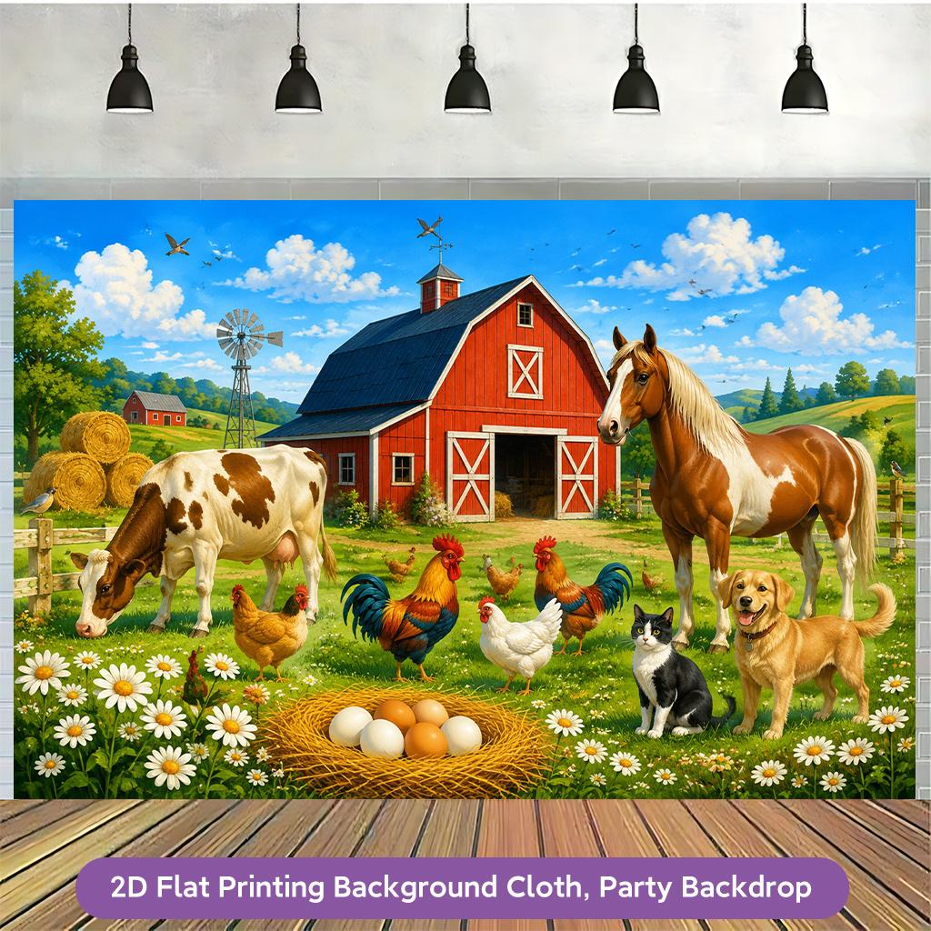 2D Flat Backdrop1pc Farm Animals Nature Polyester Banner Decor For Living Room Bedroom Office Birthday Anniversary Decor Backdrop Easy To