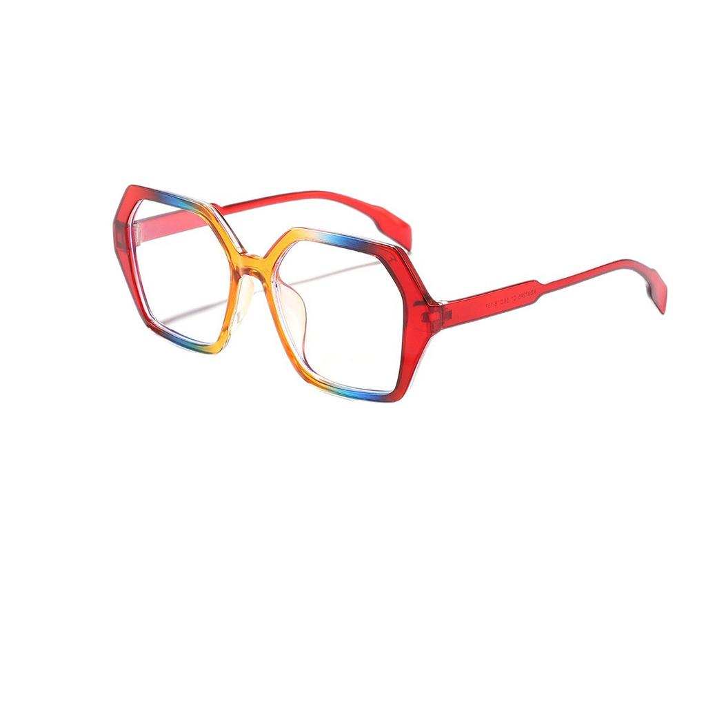 Oversized Hexagon Glasses Colorful Gradient Frame Clear Non-Prescription Lenses Stylish Eyewear for Ladies KJ088