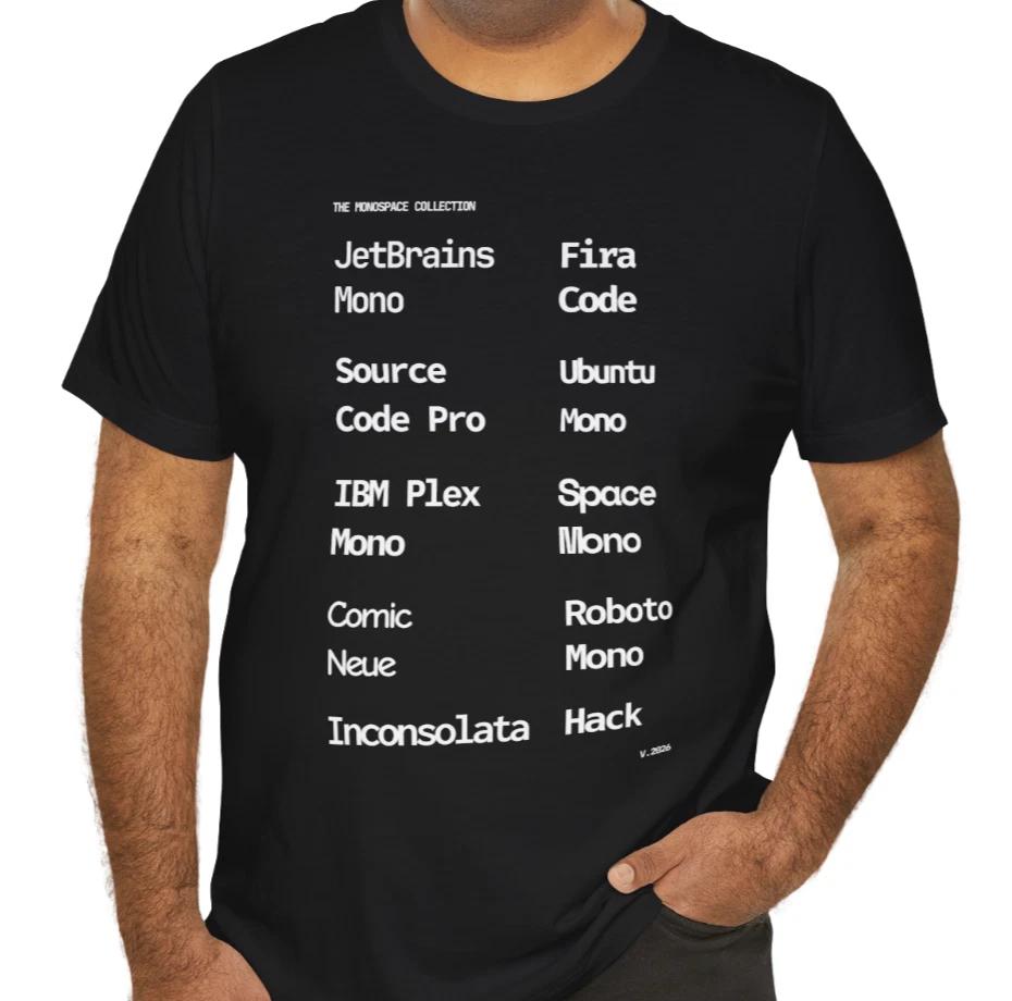 Monospace Font Collection T-Shirt Developer Programmer Coding Typography Gift S