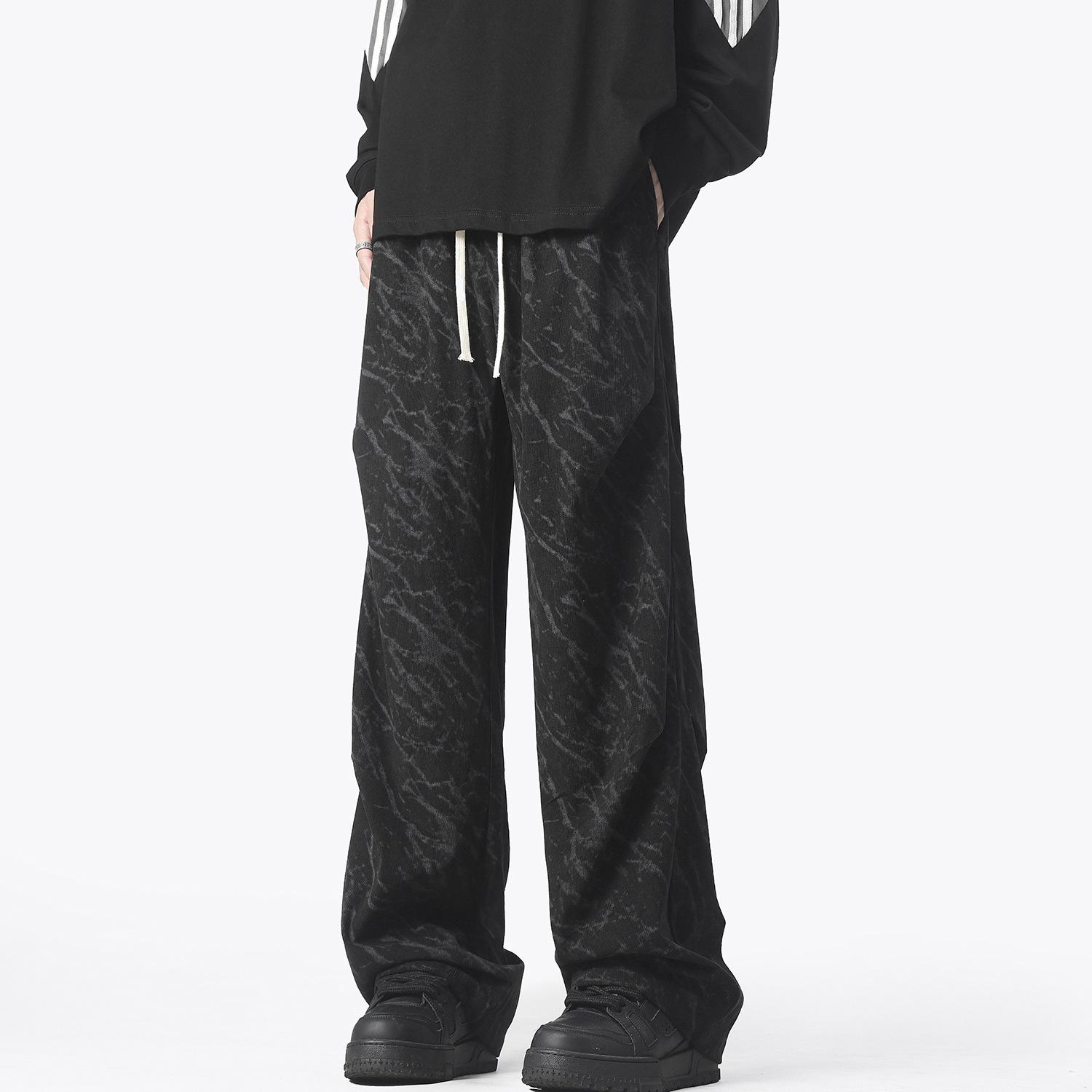 

2025 Мужские винтажные вельветовые повседневные брюки весна-осень свободные прямые брюки мужские модные спортивные брюки мужские уличные брюки 3XL чёрный