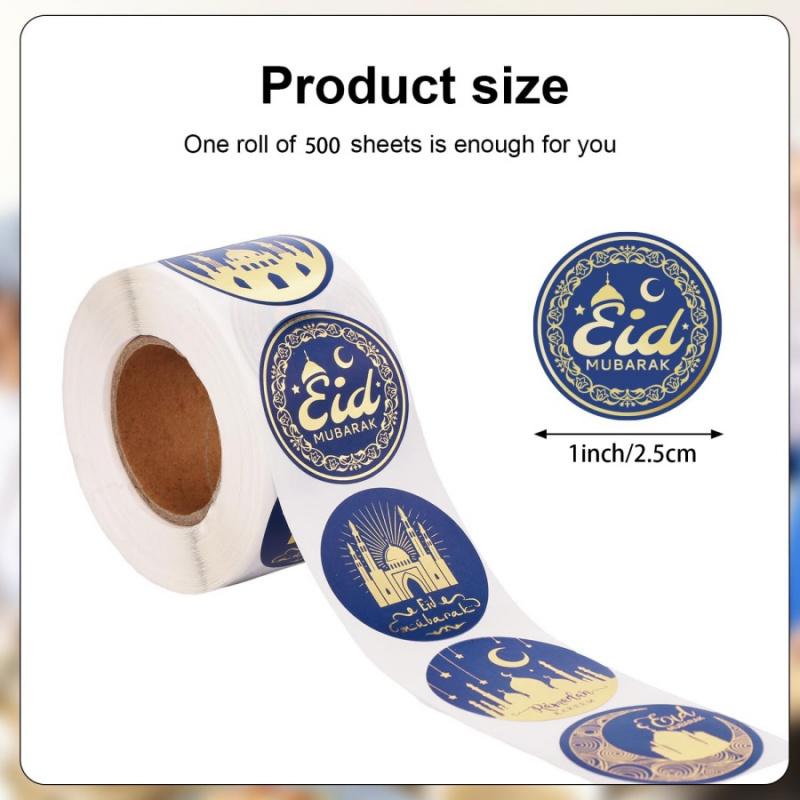 500Pcsroll Arab Eid Stickers Middle Eastern Ramadan Stickers Moon Oil Lamp Mosque Gift Envelope Seal Stickers Southeast Asia