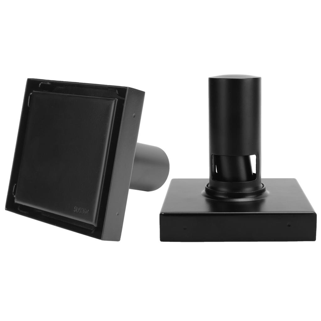 Floor Drain with Removable Cover SUS304 Stainless Steel Square Drain Set 10x10cm Black