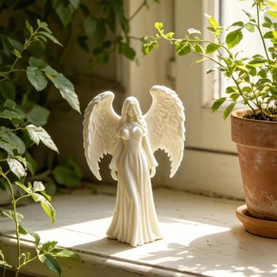 3D Printed Angel Girl Ornament White Winged Girl Statue Sculpture Home Office Living Room Desktop Decoration Ornament