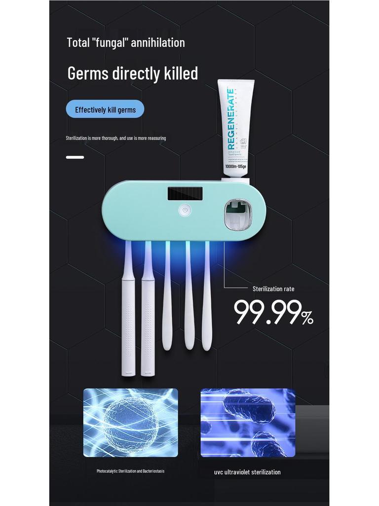 Wall-Mounted UV Toothbrush Holder with Automatic Toothpaste Dispenser