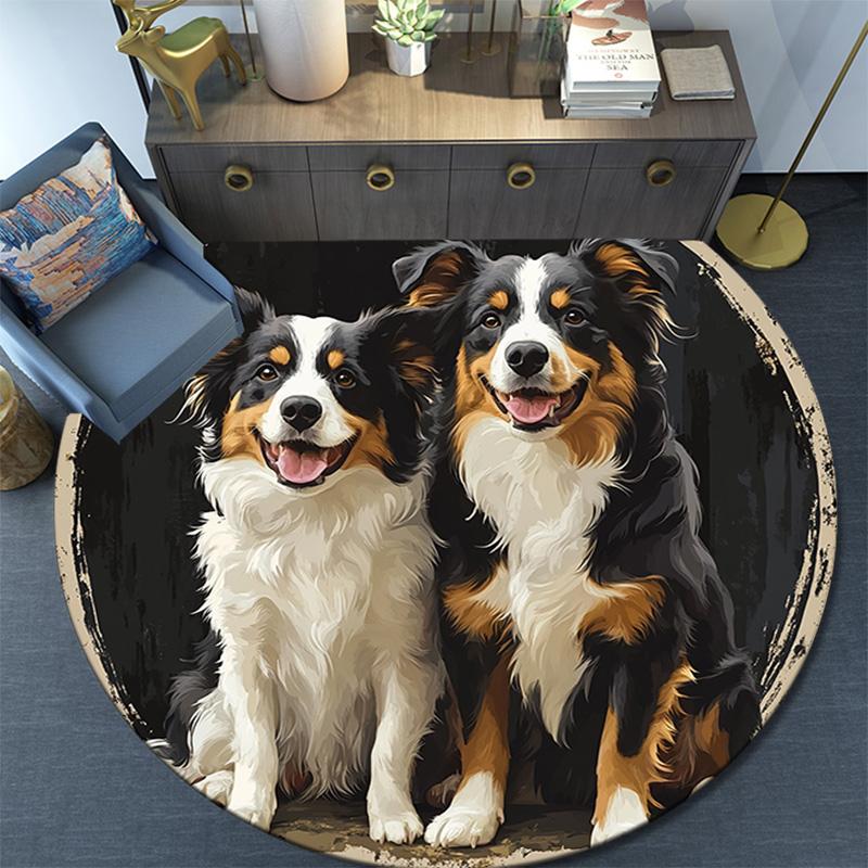 Australian Shepherd Dogs Round Area Rug,Carpet Rug for Living Room Bedroom Sofa Playroom Decor,Non-slip Floor Mat