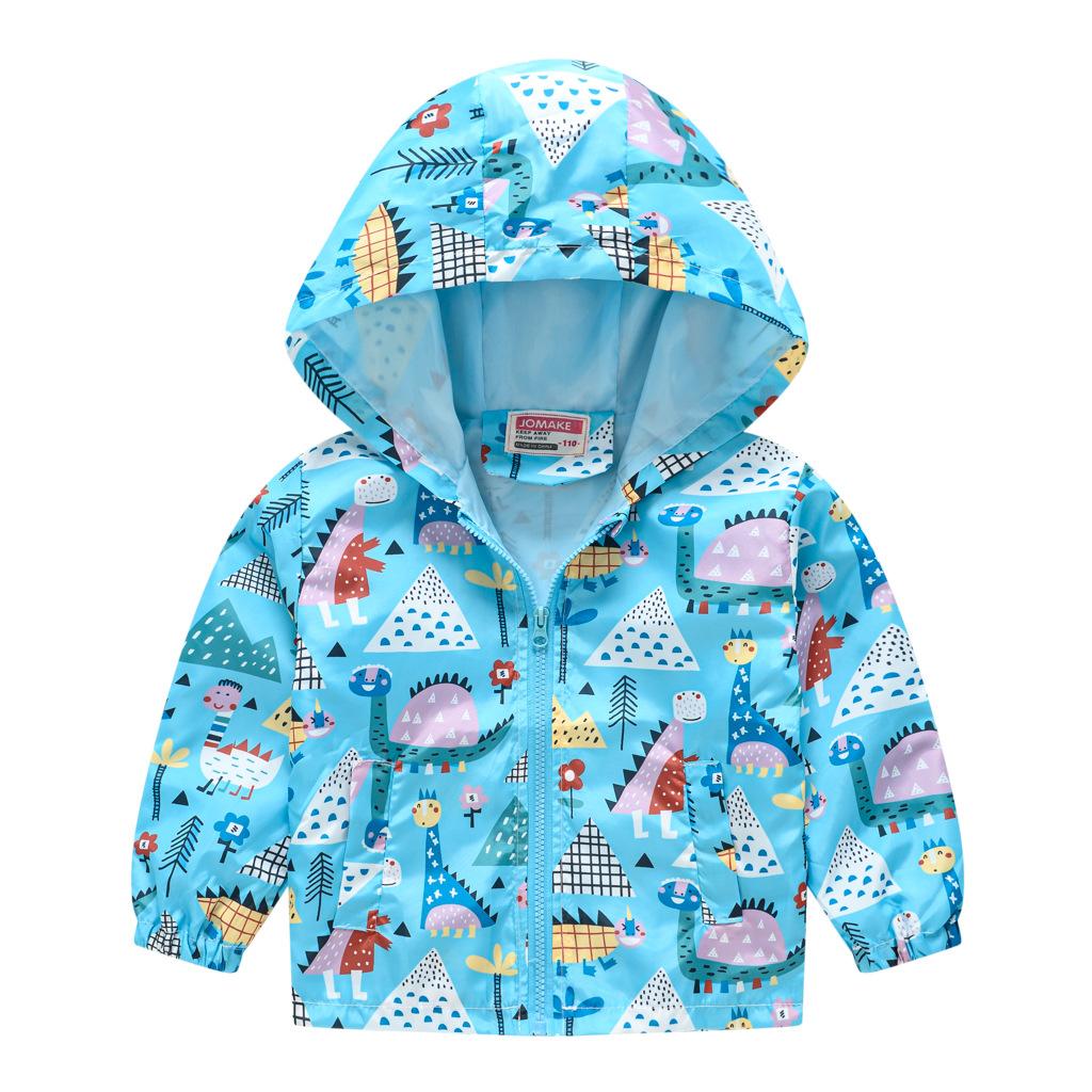 Toddler Kids Cartoon Print Hooded Jacket Boys Girls Lightweight Windproof Zip Up Casual Outerwear Coat
