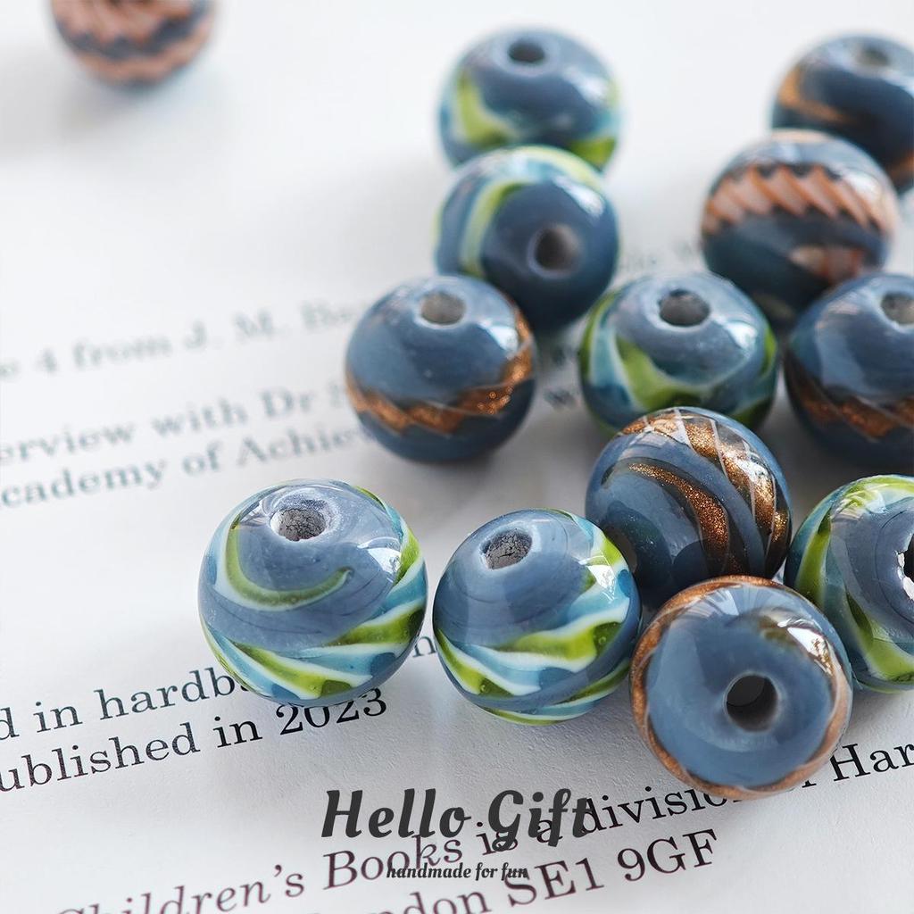 12mm West Asian Threaded Ribbon Candy Color Round Glass Beads for DIY Handmade Crafts