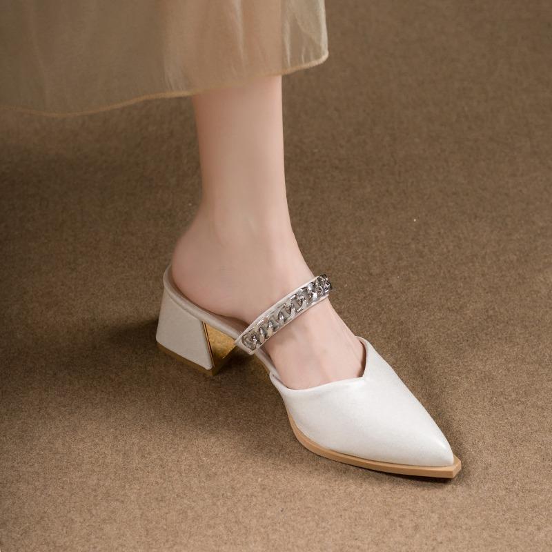 Fashion 2025 New Retro Style Summer Thick Heel Women Mules Slippers Fashion Ladies Outdoor Singbacks Party Dress Women's Slides