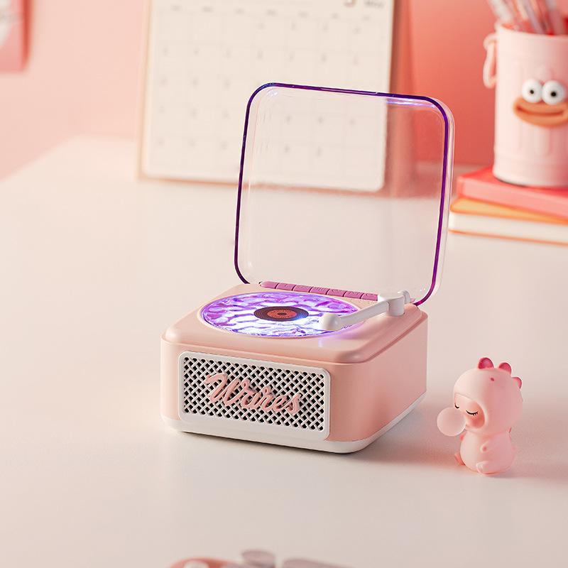 KW05 Tinghai retro Bluetooth speaker, mini wireless stereo ambient light subwoofer, built-in white noise vinyl record player