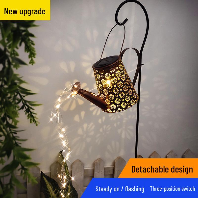 Solar-Powered Wrought Iron Garden Kettle Light - Waterproof Lawn Projection Décor
