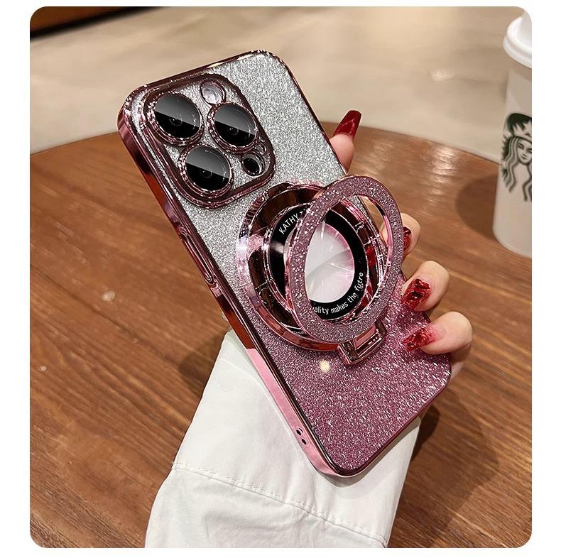 Electroplated Magnetic Suction Bracket Is Suitable for OPPO Reno11 Mobile Phone Case Luxury Glitter A2PRO Fashionable Transparent Fine Hole