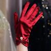 Pearl Decorative White Satin Bridal Gloves Wrist Length Women Silk Gloves  Ladies