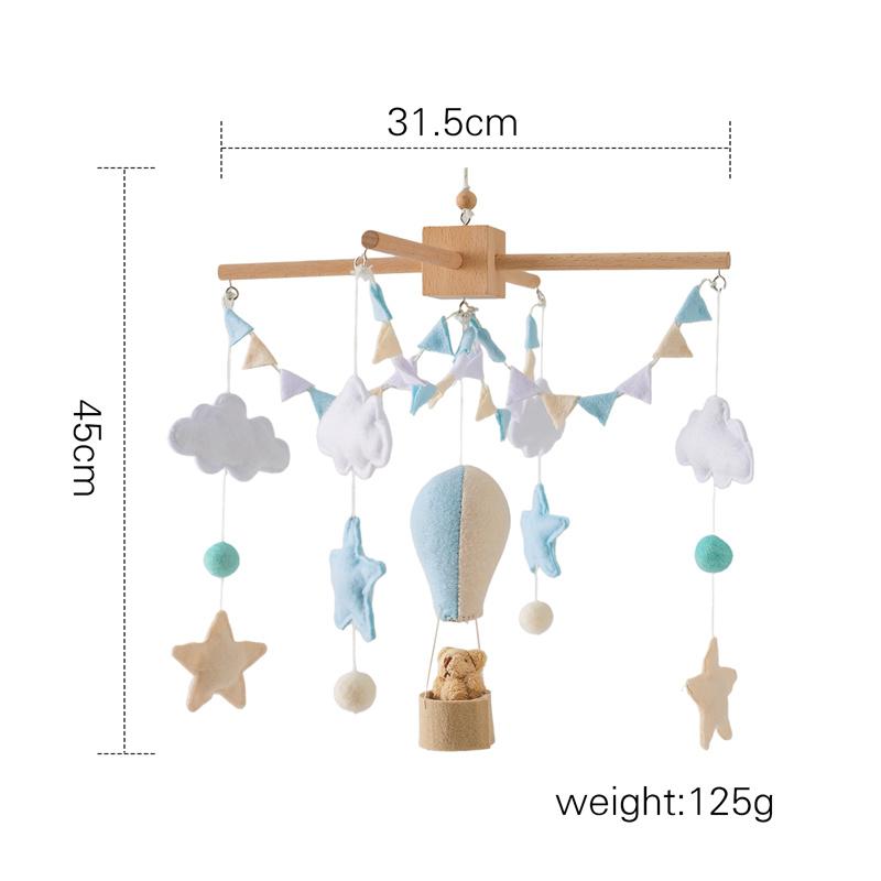 Baby Wooden Rattles Bed Bell Soft Felt Cartoon Elephant Cloudy Star Hanging Bed Bell Mobile Crib Montessori Education Toys