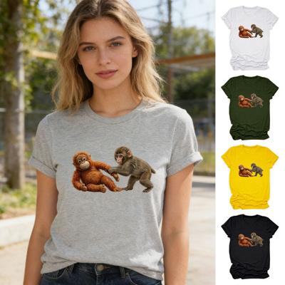Tee Shirt Round Neck Short Sleeve Monkey Pattern Pullover Tops Loose Fit Casual T-shirt Work Party Vacation Daily Wear