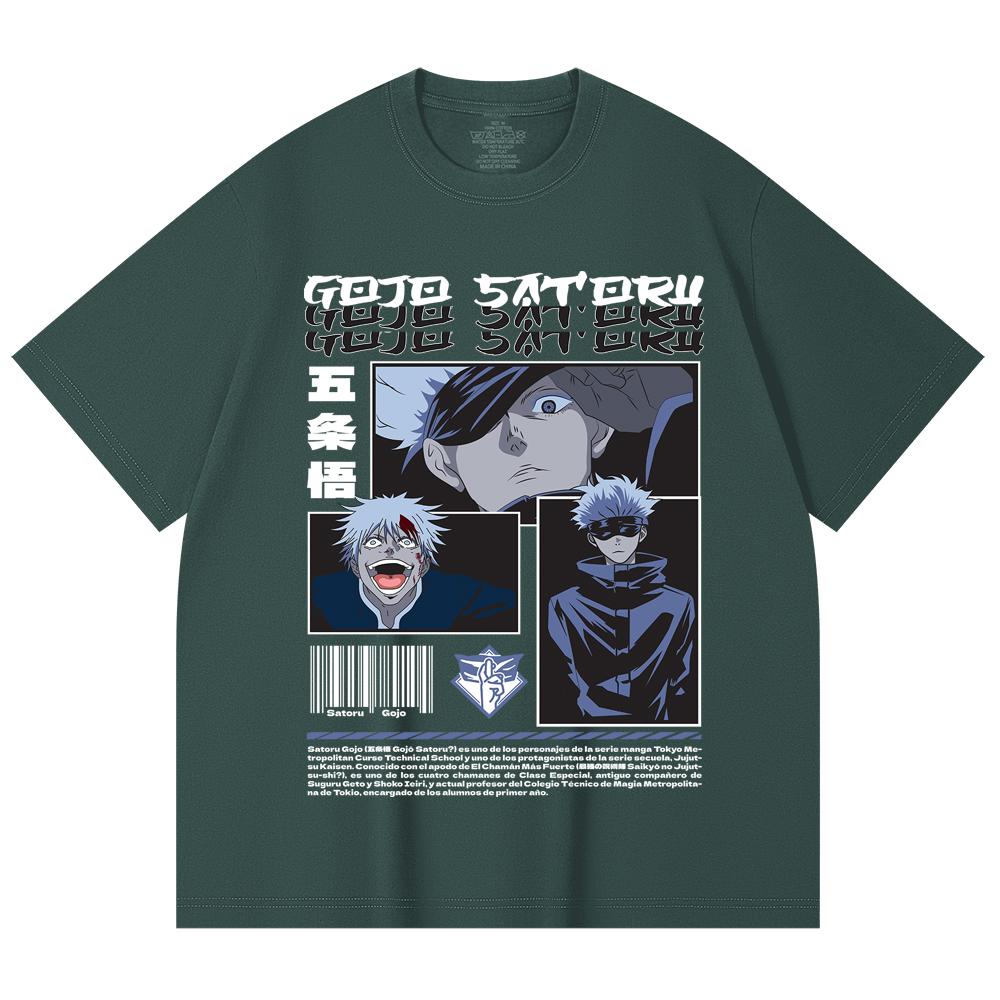 230 Gsm 100% Cotton Jujutsu Kaisen V26 Gojo Print Unisex Heavy Cotton T Shirt