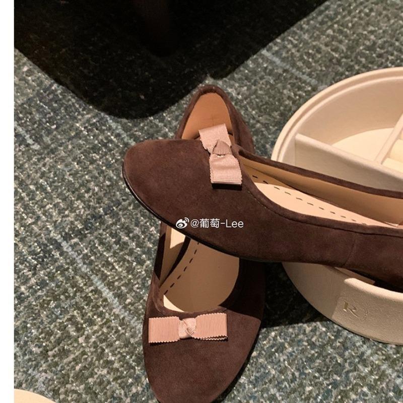 Frosted Shallow Mouth Soft Sole Ballet Mary Jane Women's Shoes Bow Single Shoes Women's Flat Bottom