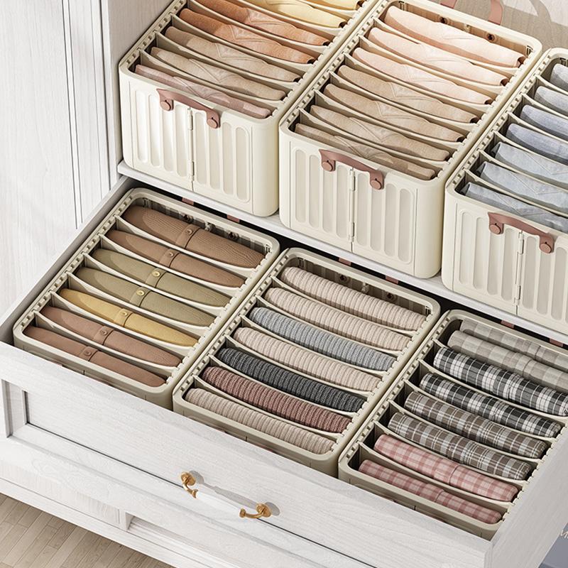 1pc Drawer Clothes Storage Box Foldable Grid Clothes Trousers Storage Basket Large-capacity Storage Box Wardrobe Organizer