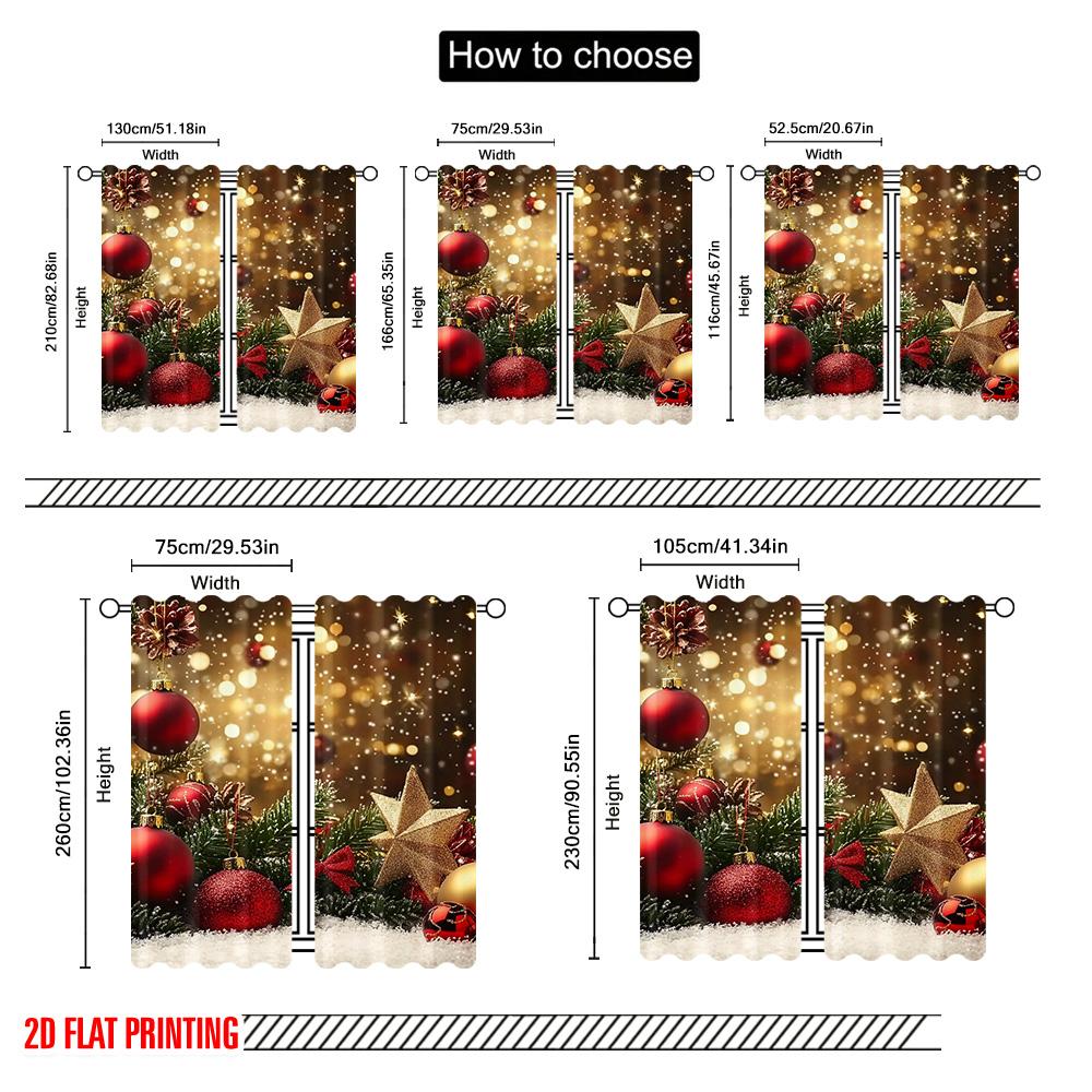 2pcs 2D flat printing Merry Christmas Popular Curtains snowflake pine branch Fabric Without Electricity Holiday Decorations Use