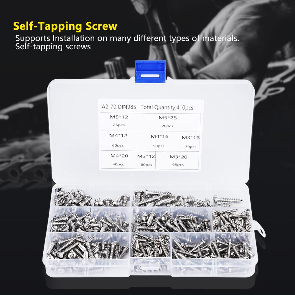 410PCs Self Tapping Screw Hardware Mixed Set Mini Power Tool Accessory Round Head M3  M4  M5
