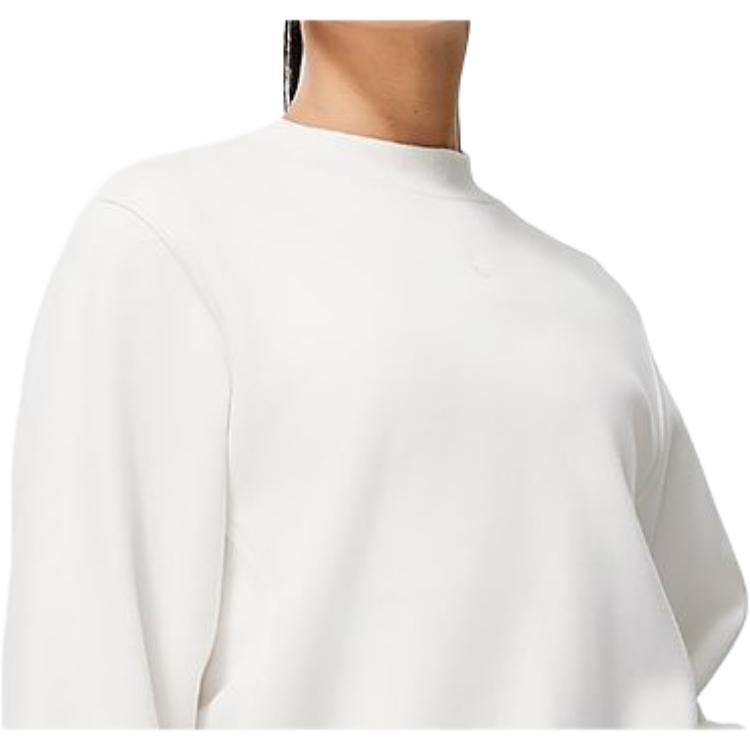 Li Ning Fitness Series Solid Color Casual Crew Neck Warm Pullover Sweatshirt Women Sweatshirt Champagne-White AWDT782-3