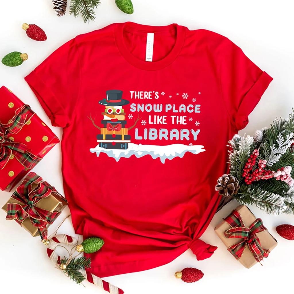 Fashion Unisex T-Shirt Christmas There'S Snow Place Like The Library Print Designed Summer Tops Tees