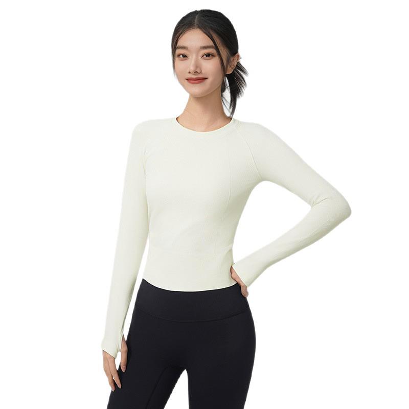 Women's Seamless Slimming Round Neck Long Sleeve Yoga Top - Breathable, Waist-Cinching Fitness Wear for Autumn and Winter