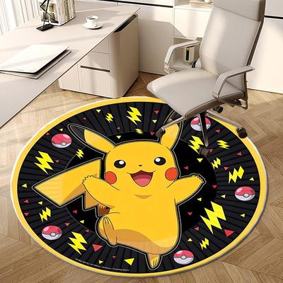 1pc Pikachu Lightning Bolt Round Carpet, Made of Polyester,Perfect for Decorating Office Chairs, Living Rooms,Vibrant Decorative Rug