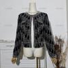 Fashion Yani Black Heavy Industry Sequined Beaded Short Jacket Women's Crew Neck Slim-fit Pearl Cardigan Top Tide