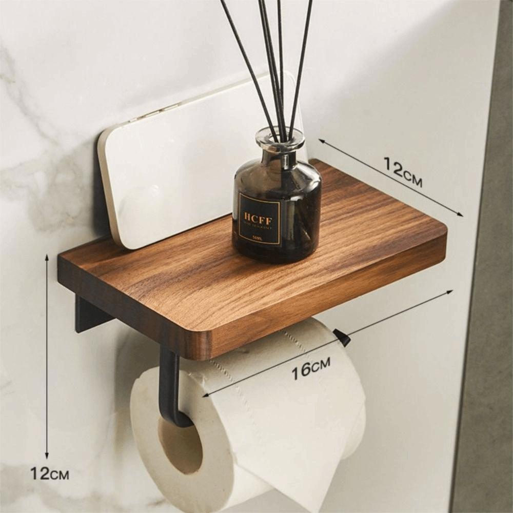 Wooden Toilet Tissue Roll Holders Wall-Mounted Phone Holder Shelf Towel Roll Shelf Kitchen