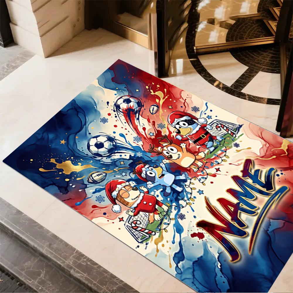 Bluey's Soccer Adventure Personalized Name Floor Rug Office Rug Suitable for Entryway Hallway Foyer Decorate room Anti-slip Rug Office home decor