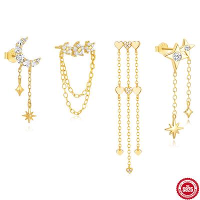 Stylish And Simple S925 Sterling Silver Daily With Star And Moon Elements Fringed Octagram Earrings Earrings Earrings