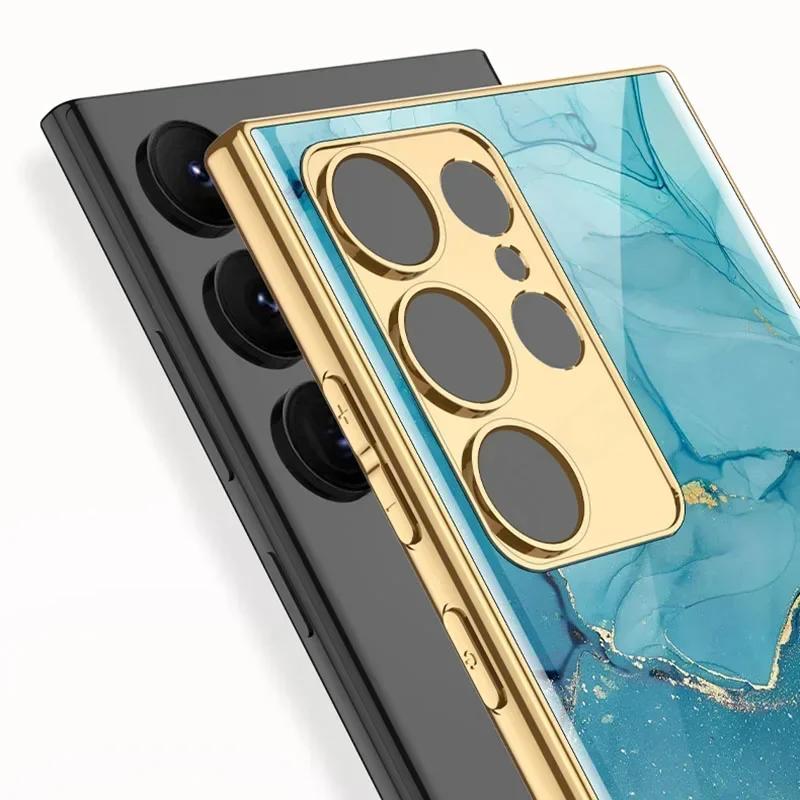 Pouzdro z malovaného tvrzeného skla pro Samsung Galaxy S24 S23 Ultra Luxusní pokovení Měkký okraj Ochranný kryt pro pouzdro Galaxy S24 Ultra