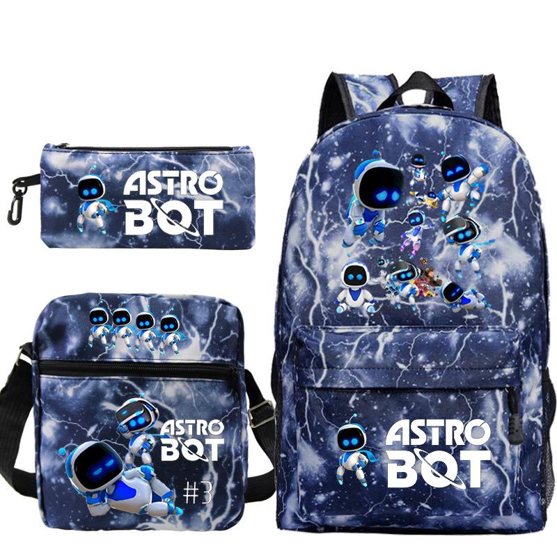 Astro Bot Printed Fashion Children's Backpack Cross-border Large-capacity Primary and Secondary School Student Casual Schoolbag Set