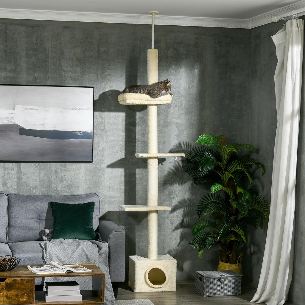 Cat Tree Scratching Post Adjustable Height Dim. 440L x 31D x 240 - 270H cm 4 Activity Levels with Condo