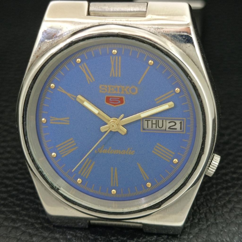 GENUINE VINTAGE SEIKO 5 AUTOMATIC 7009A JAPAN MENS BLUE DIAL WATCH a708791-1