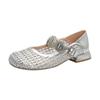 Woven Hollow Shoes Niche Mesh Toe Shoes Metal Buckle One-strap Women's Shoes Round Toe Flat Mary Jane Shoes