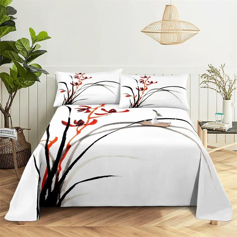 Beautiful Flower Digital Printing Polyester Bed Flat Sheet With Pillowcase Print Bedding Set