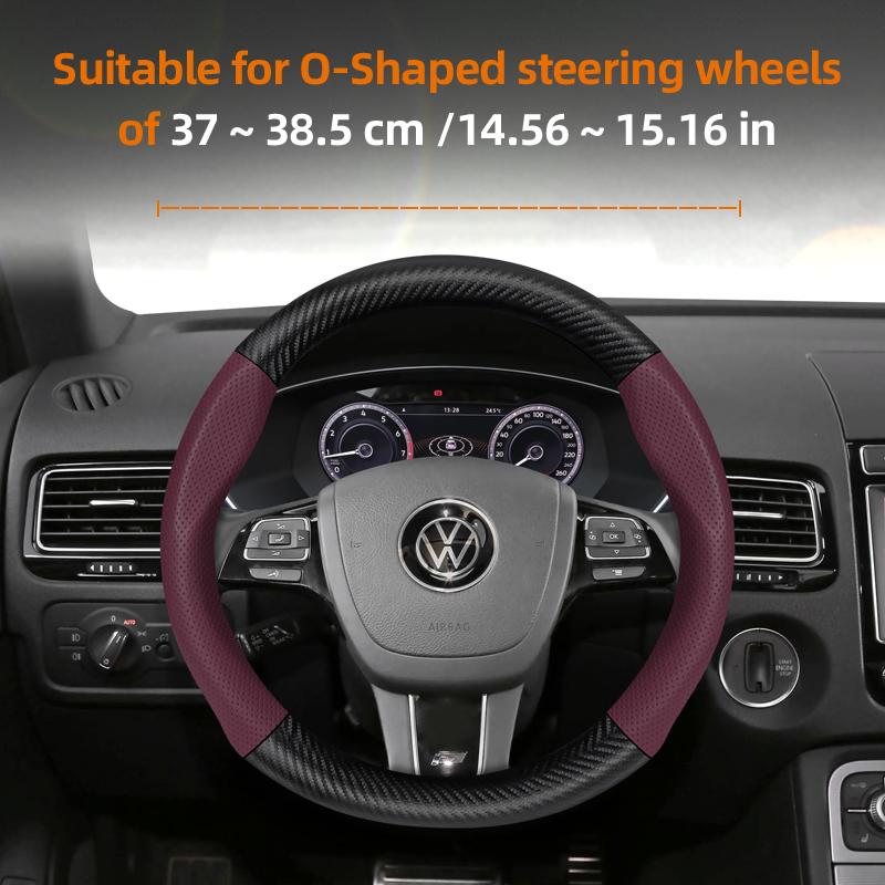 Suitable for Volkswagen Breathable Leather Matte Carbon Fiber Texture Steering Wheel Cover Suitable for Polo Golf 5 6 7 Gol Cc Passat B6 B8 Jetta