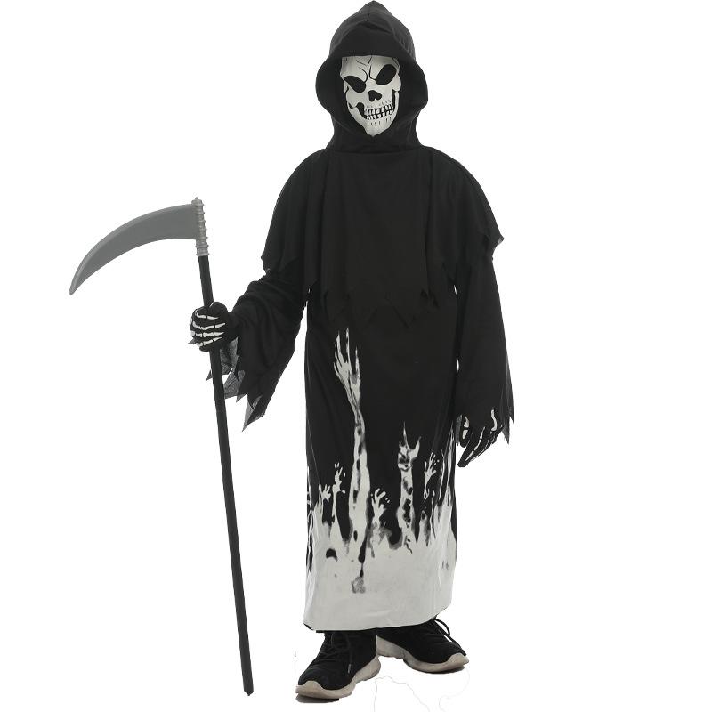 Halloween children's party cosplay costume luminous black robe grim reaper dress up cosplay luminous skeleton